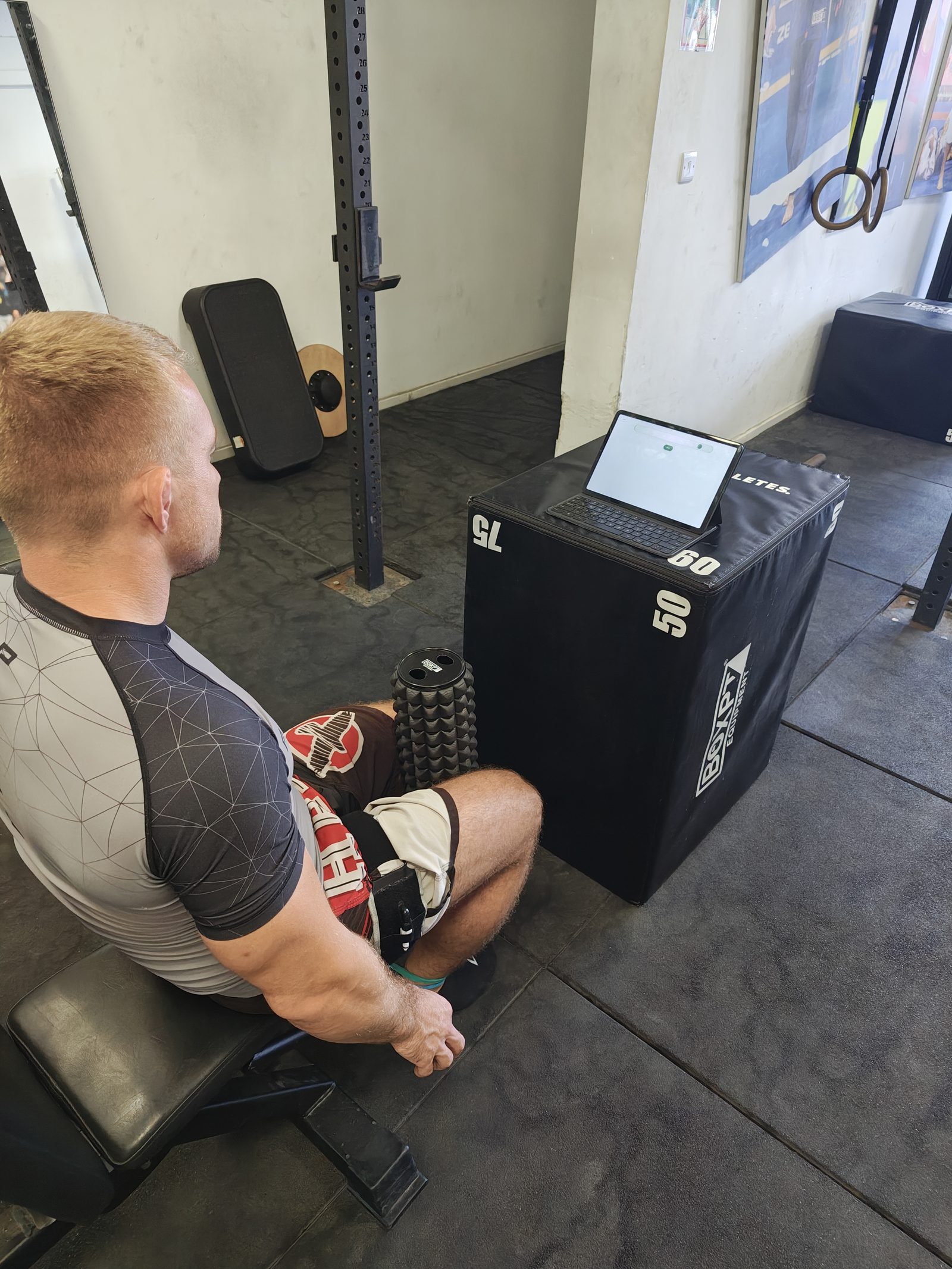 Reviewing cues on a tablet during a BFR training session